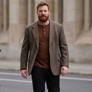 Heritage Menswear Big and Tall Houndstooth Sport Coat Blazer Brown 54L USA Made